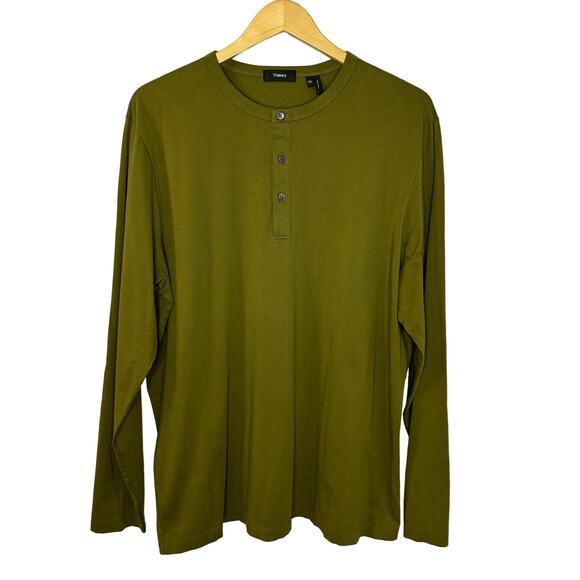 Theory Essential Henley Shirt Long Sleeve Organic Cotton Men's XXL Green - Picture 2 of 9